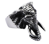 Stainless Steel Black Oxidized Elephant Head Ring
