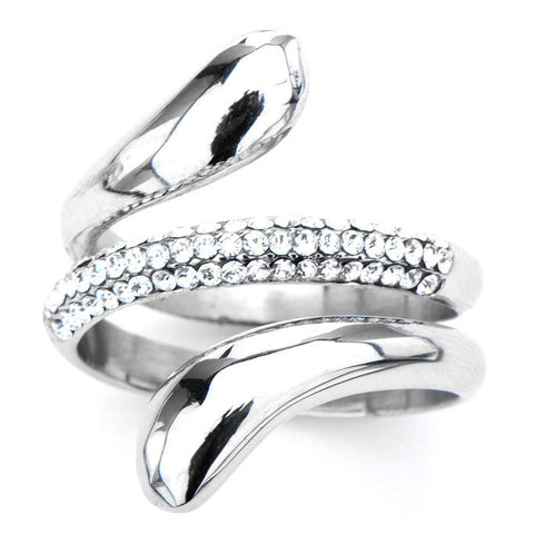 Stainless Steel Three Row Rings w/ Clear Gems in Middle Row