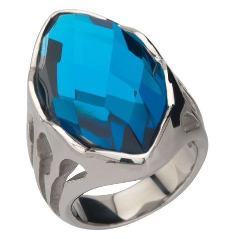 Stainless Steel w/ Sapphire Diamond Cut Crystal Ring