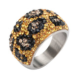 Stainless Steel Polished Ring w/ 185 Brown & Black Crystal Pave Set Leopard Design