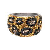 Stainless Steel Polished Ring w/ 185 Brown & Black Crystal Pave Set Leopard Design