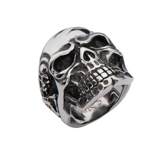 Stainless Steel Polish Finished Knit Eyebrow Skull Ring – BikersRings