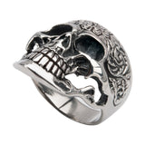 Stainless Steel Sovereign Black Oxidized Flower Skull Ring