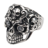 Stainless Steel Black Oxidized Multi-Skull Ring