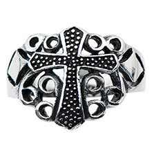 Stainless Steel Black Oxidized Cross Ring