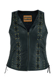 DS233 Women's Zippered Vest with Lacing Details