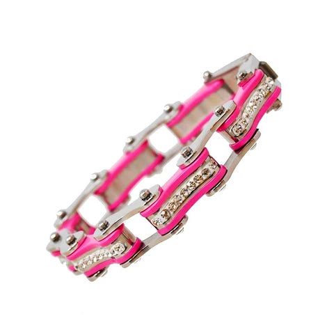 VJ1118 Two Tone Silver/Pink W/White Crystal Centers