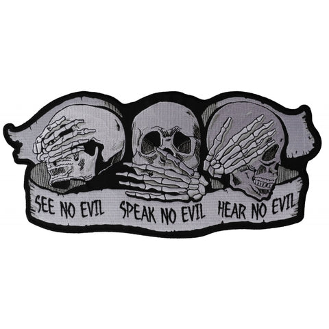 PL5928 See No Evil Speak No Evil Hear No Evil Skull Large Embroidered