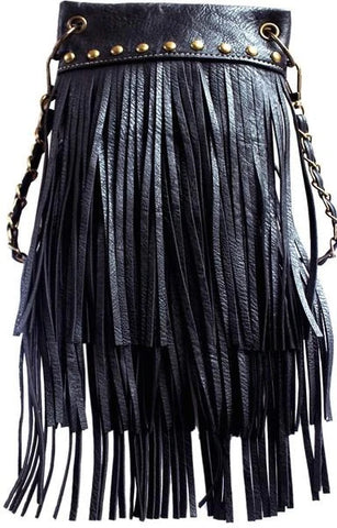 CHIC1000-BLK crossbody handbag - Fringe 3 layer with Antique Copper m