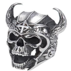 R144 Stainless Steel Warrior Skull Biker Ring