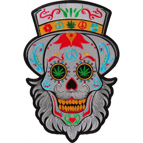 PL6704 Sugar Skull with Beard Large Back Patch