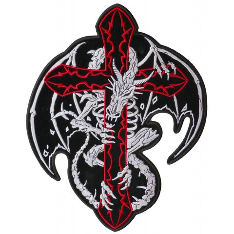 PL3202 Dragon and Cross Embroidered Iron on Patch