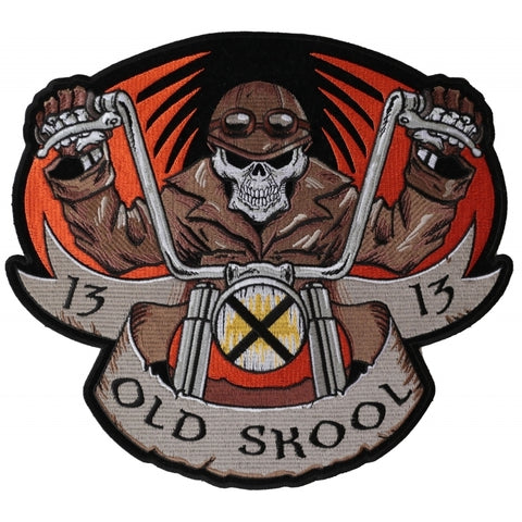 PL6037 Old Skool Motorcycle Skull Embroidered Iron on Biker Patch