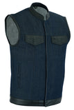 DM961 Men's Broken Blue RoughRub-Off Raw Finish Denim Vest W/Leather