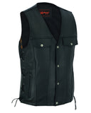 DS124 Men's Black Leather Vest with Side Laces and Gun Pockets