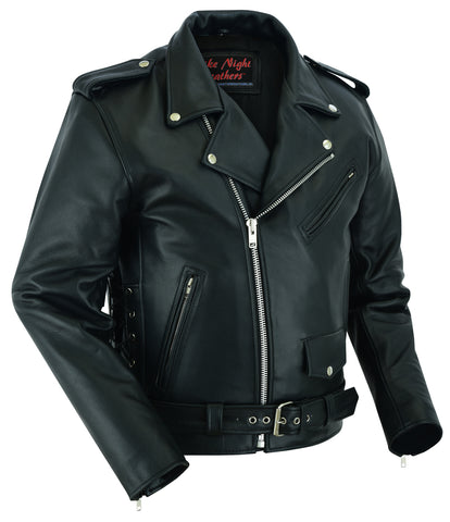 DS711 Economy Motorcycle Classic Biker Leather Jacket - Side Laces