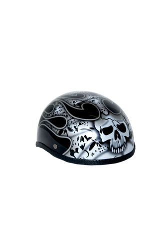 H7SV  Novelty Skull Cap Silver Skull & Flames - Non- DOT