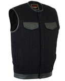 RC991 Men's Black Denim Single Panel Concealment Vest W/Leather