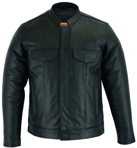 DS788 Men&#039;s Full Cut Leather Shirt with Zipper/Snap Front