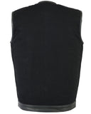 DM991 Men's Black Denim Single Panel Concealment Vest W/Leather Trim-
