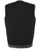 RC991 Men's Black Denim Single Panel Concealment Vest W/Leather