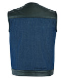DM933 Men's Leather/Denim Combo Vest (Black/Broken Blue)