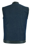 DM961 Men's Broken Blue RoughRub-Off Raw Finish Denim Vest W/Leather