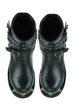 DS9767 Women's 9 Inch Black Triple Buckle Leather Harness Boot