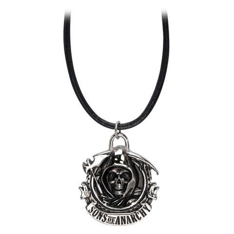 Sons of Anarchy Stainless Steel Grim Reaper Pendant with Black Leather Cord